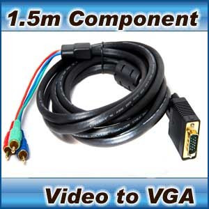 1.5m Component Video (3 RCA) to VGA cable- laptop tv pc